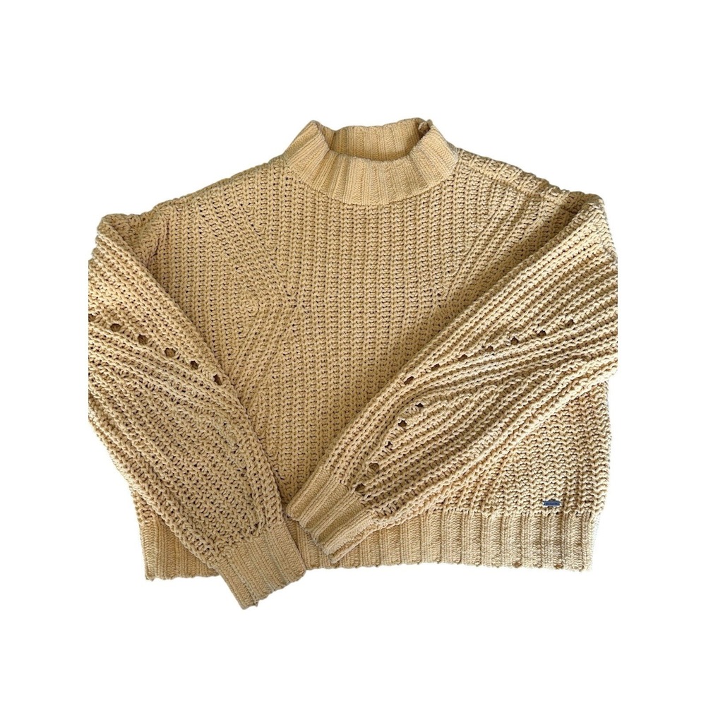 Hollister Womens XS Mustard Yellow Chenille Mock Neck Chunky Knit Sweater